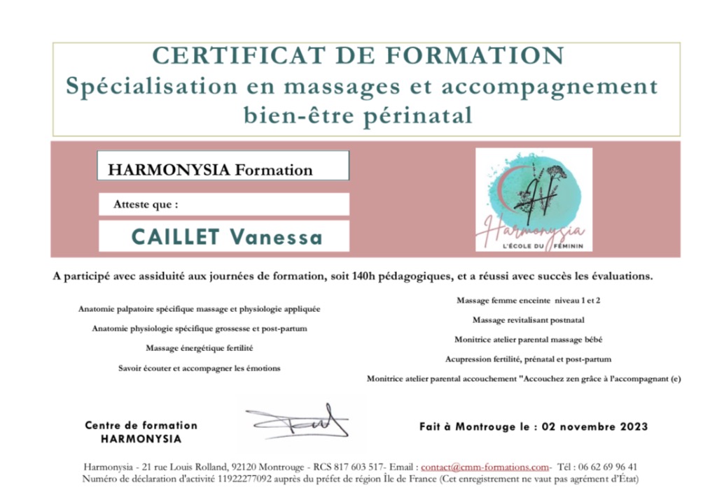 photo diplome Naitre et bien être 