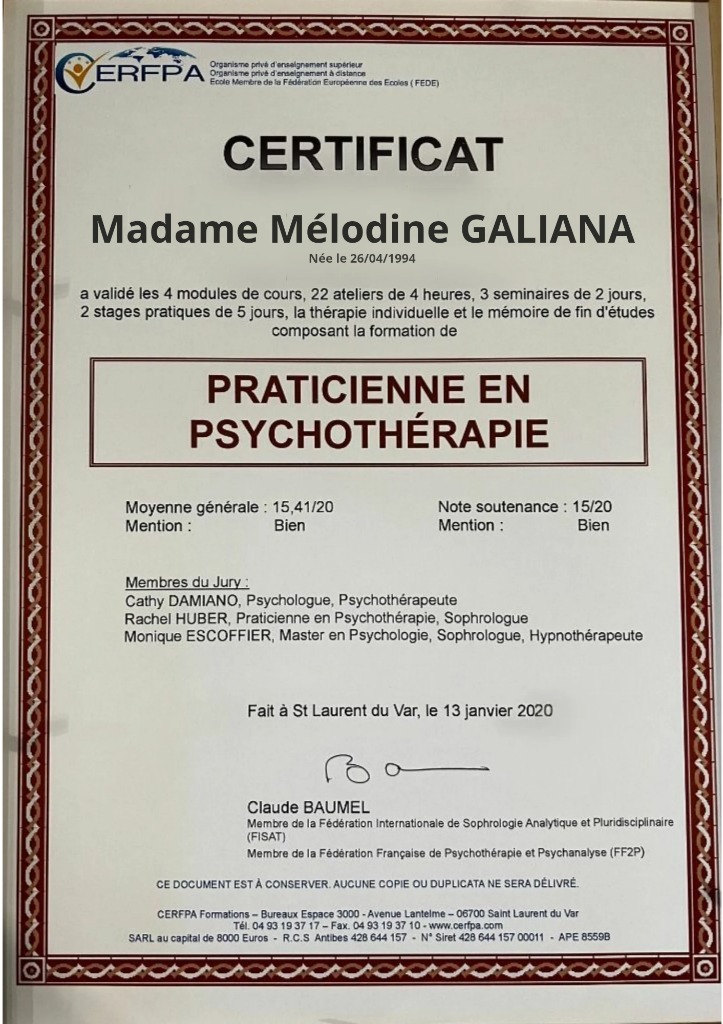 photo diplome Mélodine Galiana