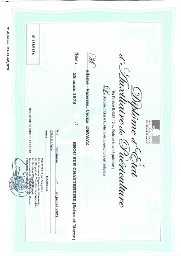 photo diplome Douceur et bien naitre