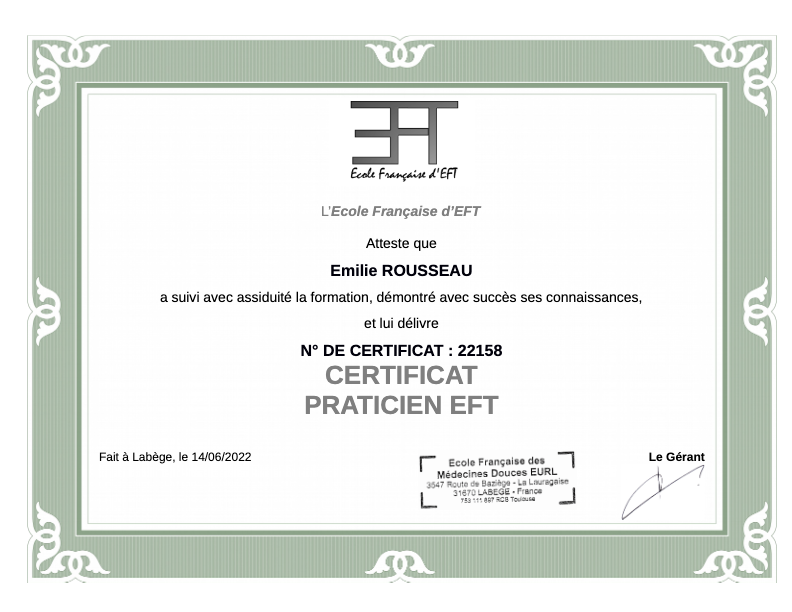 photo diplome Emilie SPIRIT