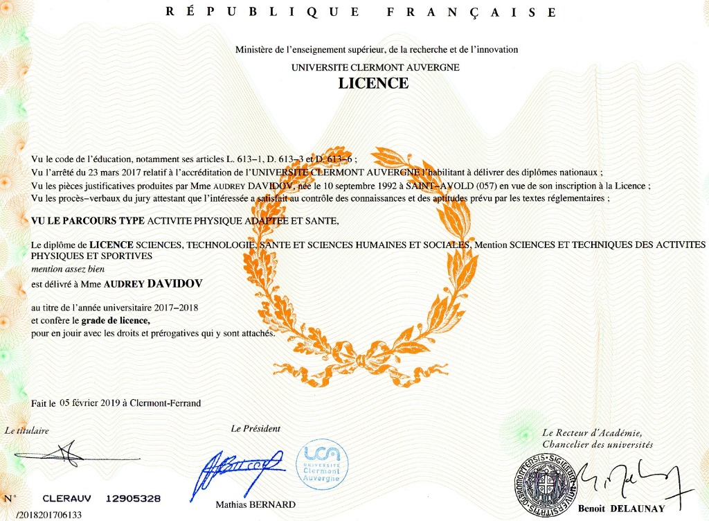 photo diplome Audrey Davidov