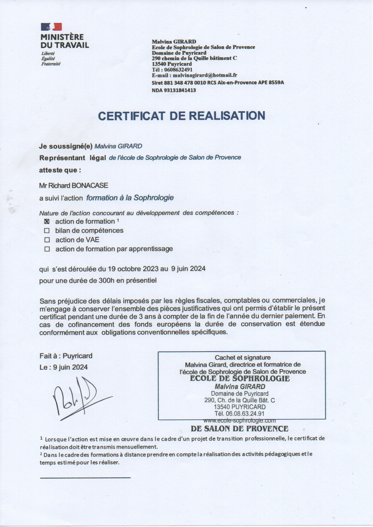 photo diplome Richard BONACASE