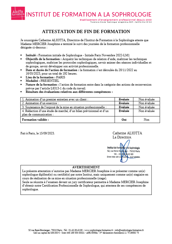 photo diplome Joséphine MERCIER