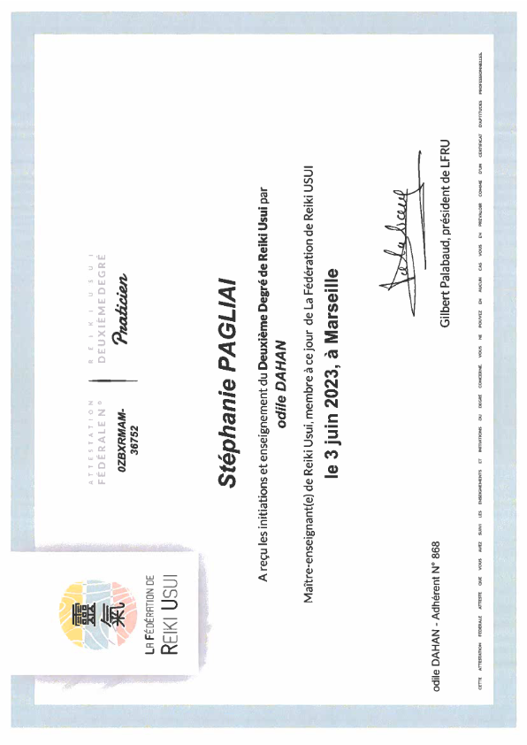 photo diplome Onde Reiki Marseille