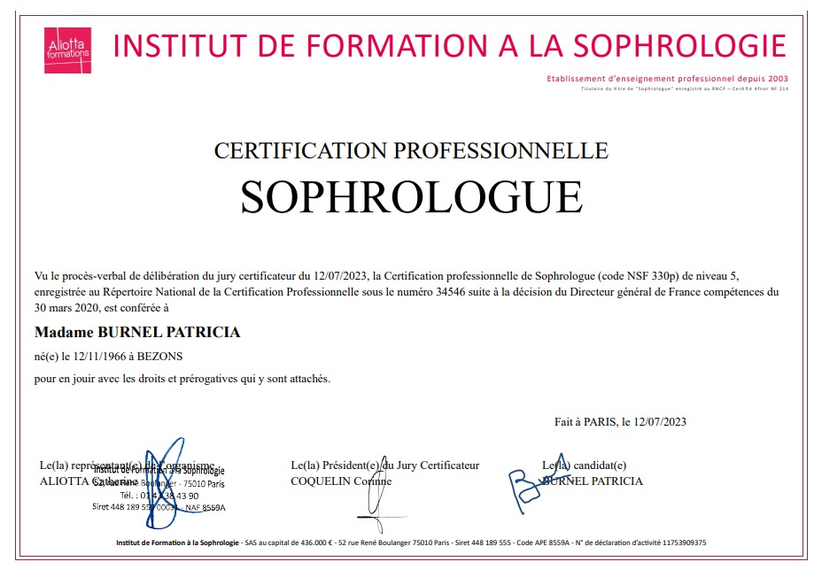 photo diplome Patricia BURNEL DUBROUX