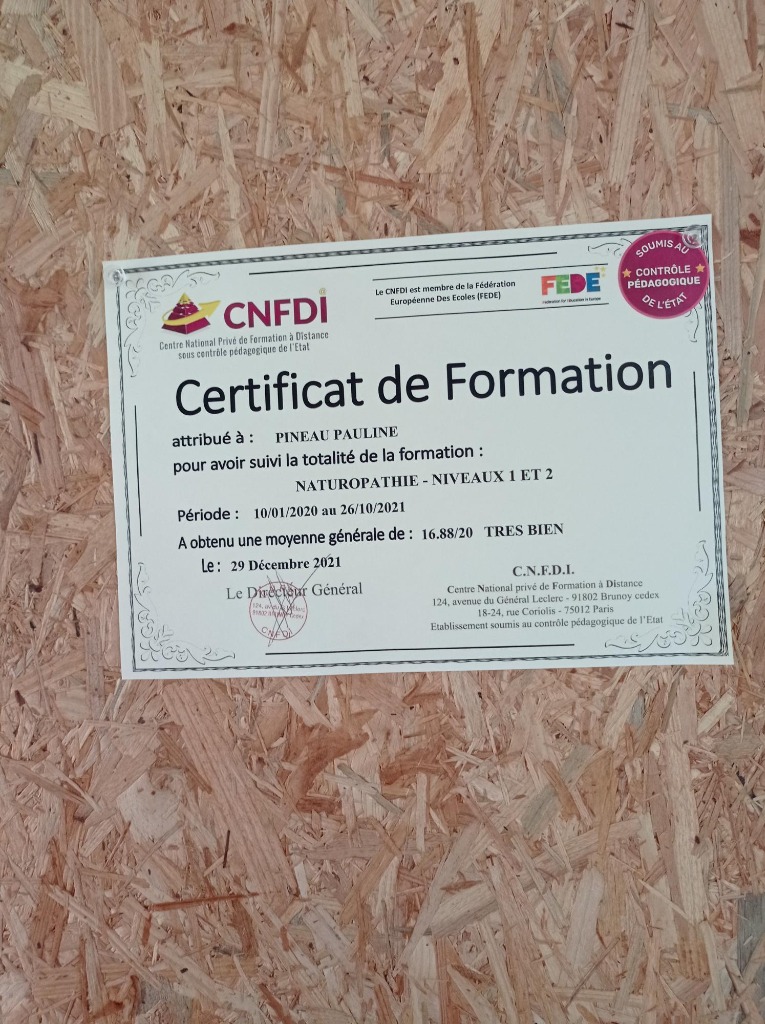 photo diplome Pauline Pineau Naturopathe