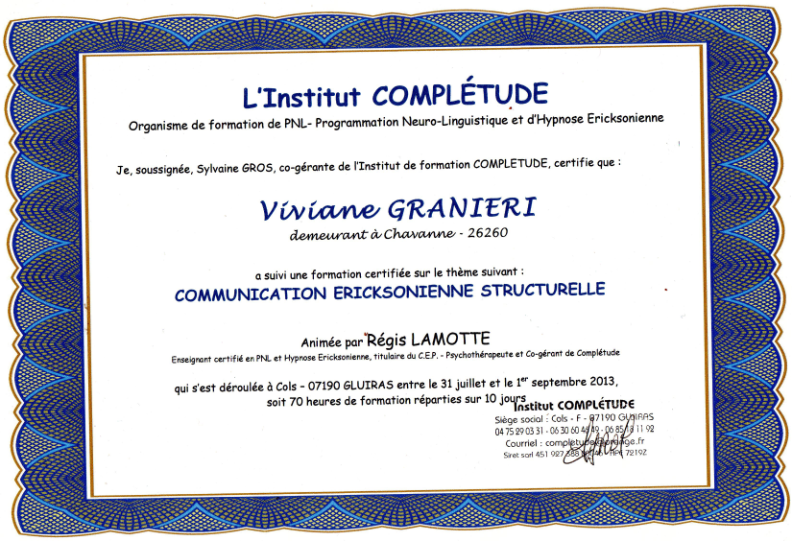 photo diplome Viviane GRANIERI