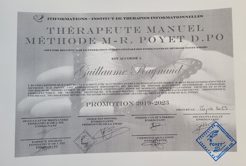 photo diplome Guillaume Raynaud - Méthode Poyet