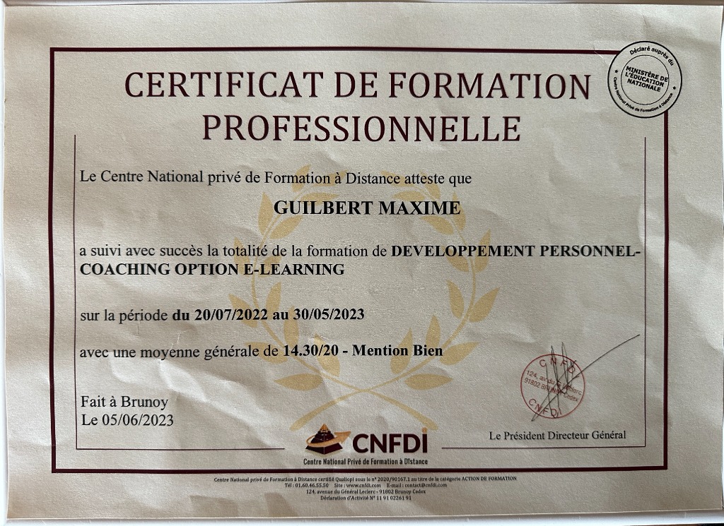 photo diplome MG Coach 