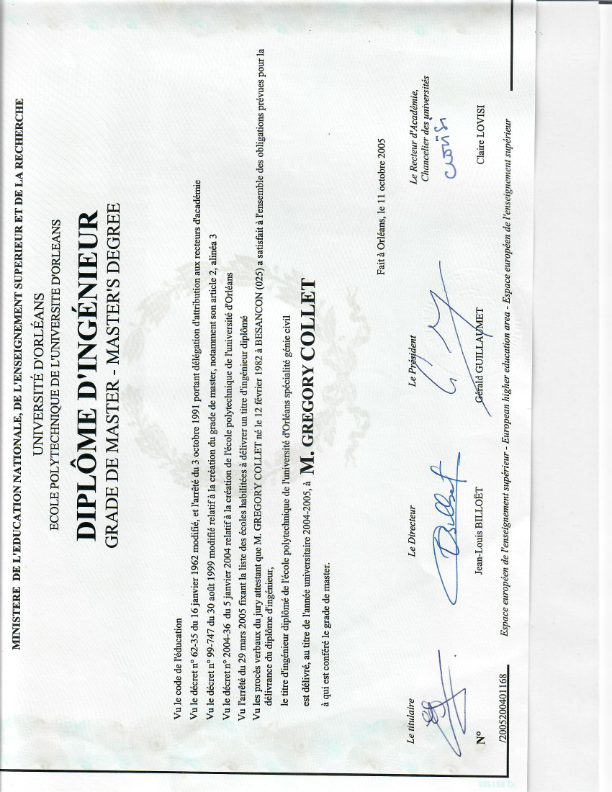 photo diplome Gregory Collet