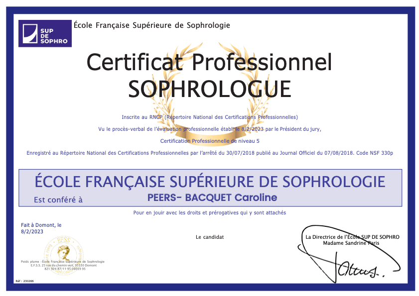 photo diplome Équilibre & Sophrologie 