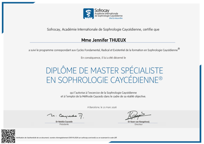 photo diplome Jennifer sophrologie