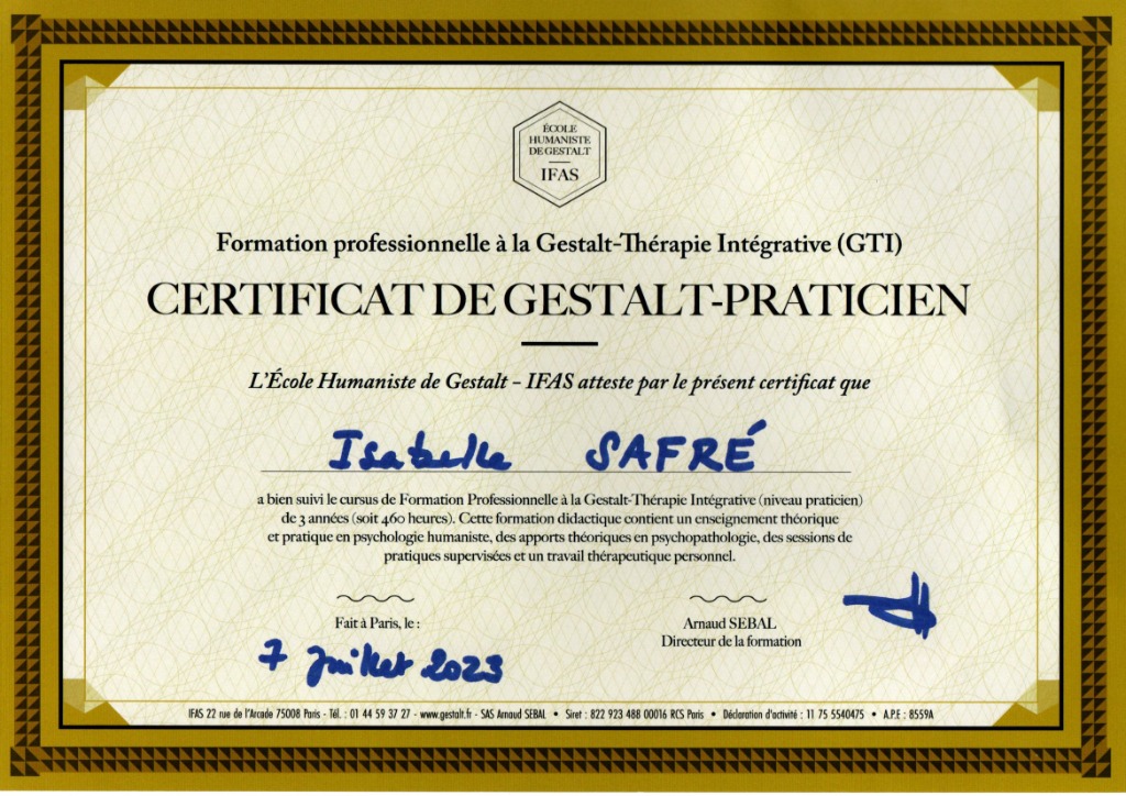 photo diplome Isabelle Safré