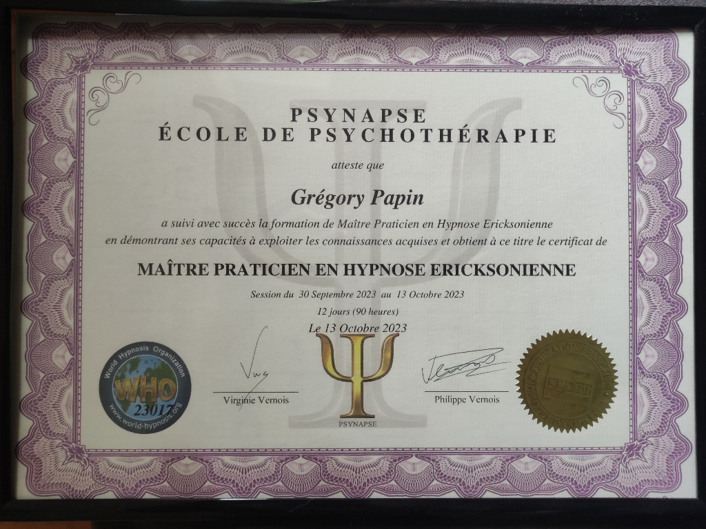 photo diplome Libra toi Gregory PAPIN