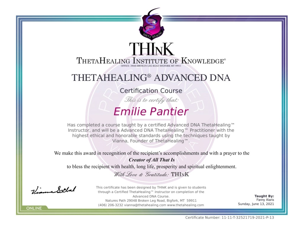 photo diplome Emilie Pantier Coaching & Thérapie Brève