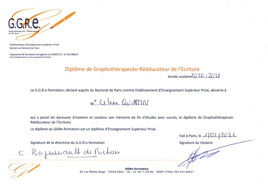 photo diplome Quintin Céline