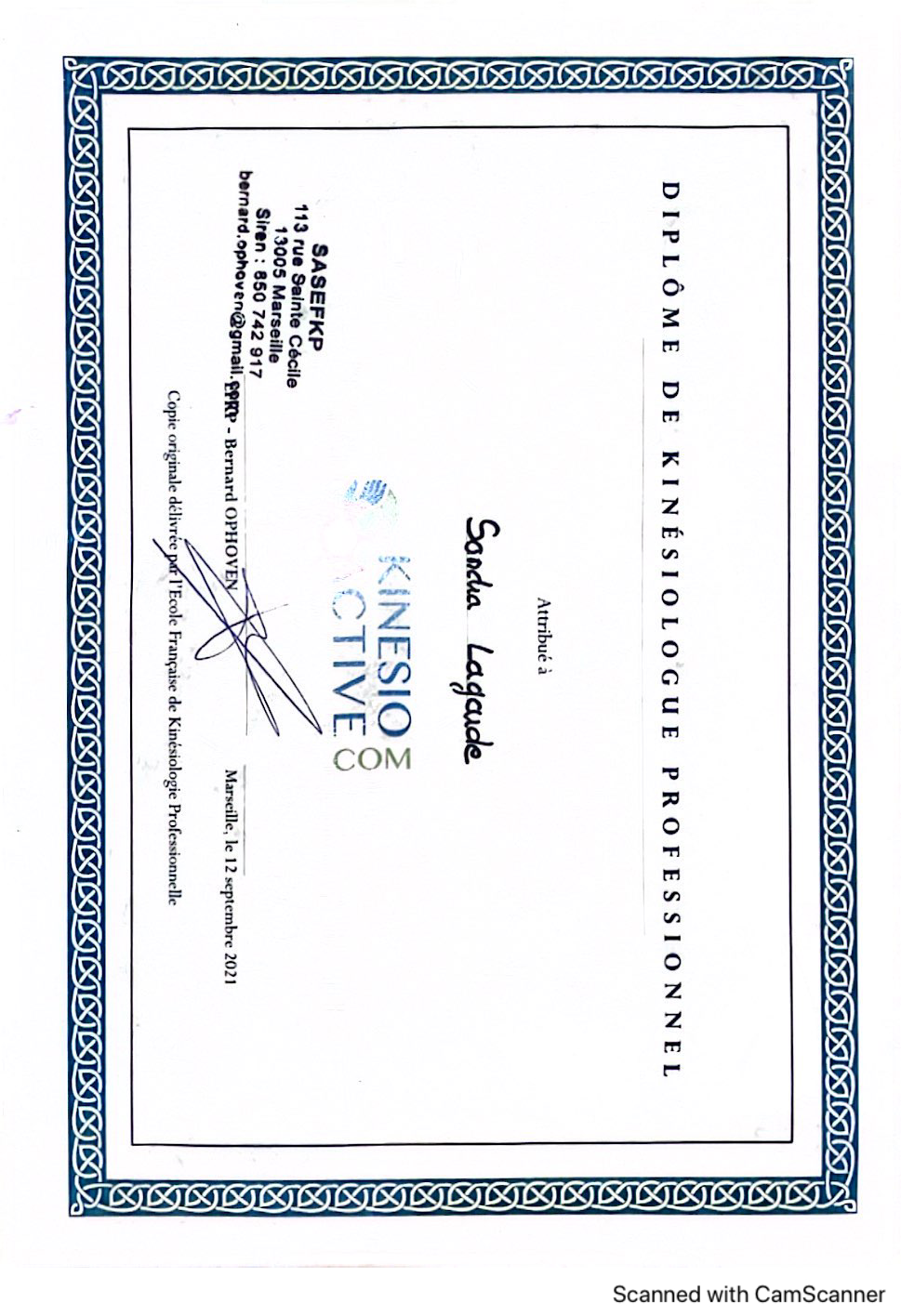 photo diplome Sandra Lagarde