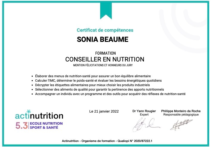 photo diplome Sonia BEAUME