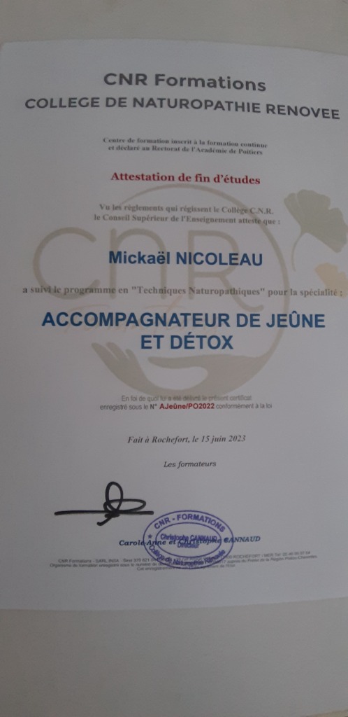 photo diplome Votre séjour détox