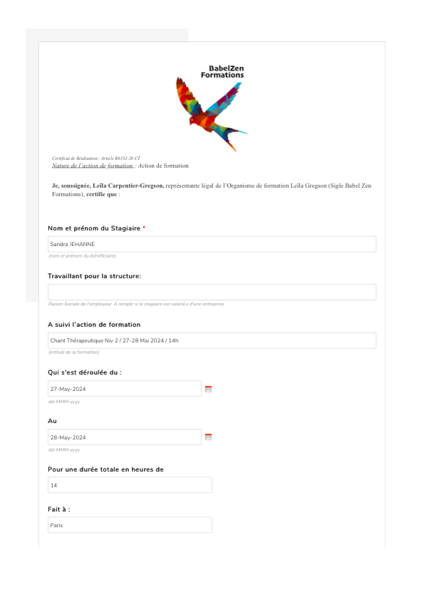 photo diplome Sandra Jehanne Vivre&Bien Etre