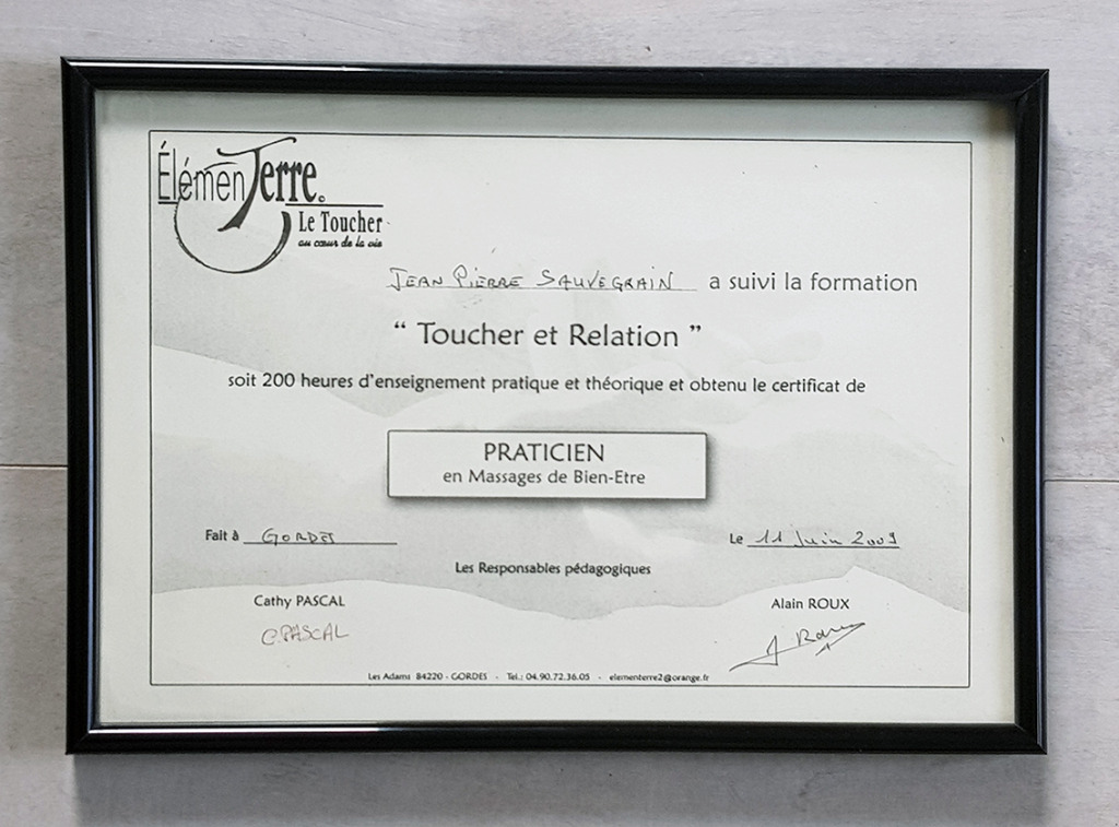 photo diplome Massage Boutique