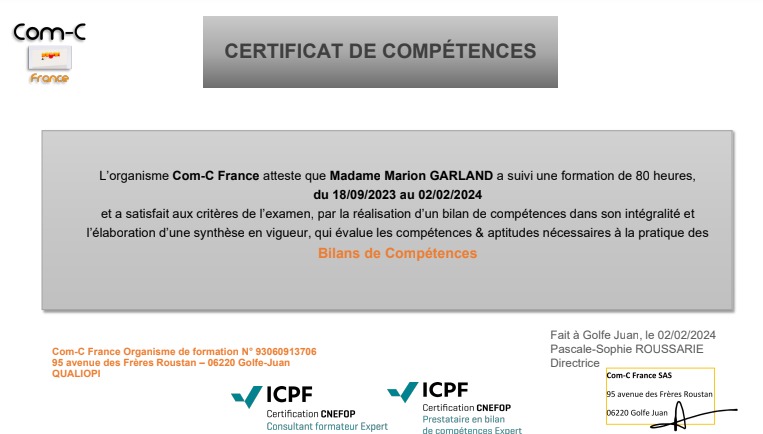 photo diplome Marion GARLAND - MAG GA