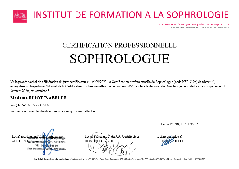photo diplome Isabelle Eliot