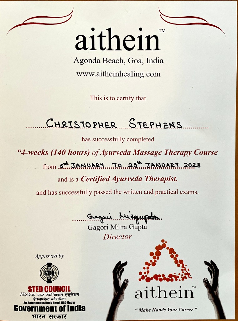 photo diplome Madhura Yoga & Ayurvéda