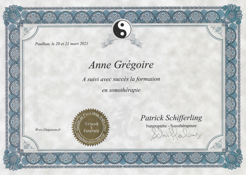 photo diplome Anne GD - Au Cœur de l’Ame Agit