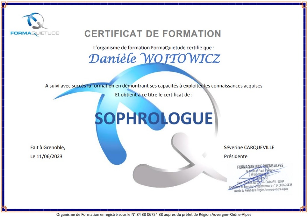 photo diplome Infiniment Sophro