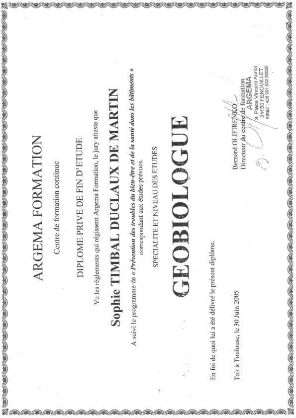 photo diplome Sophie Timbal Duclaux De Martin *Etoile Bleue