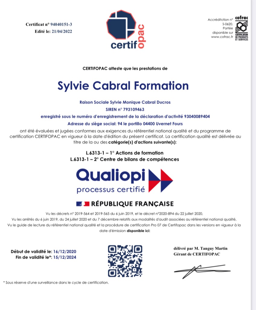 photo diplome Sylvie Cabral Coaching 