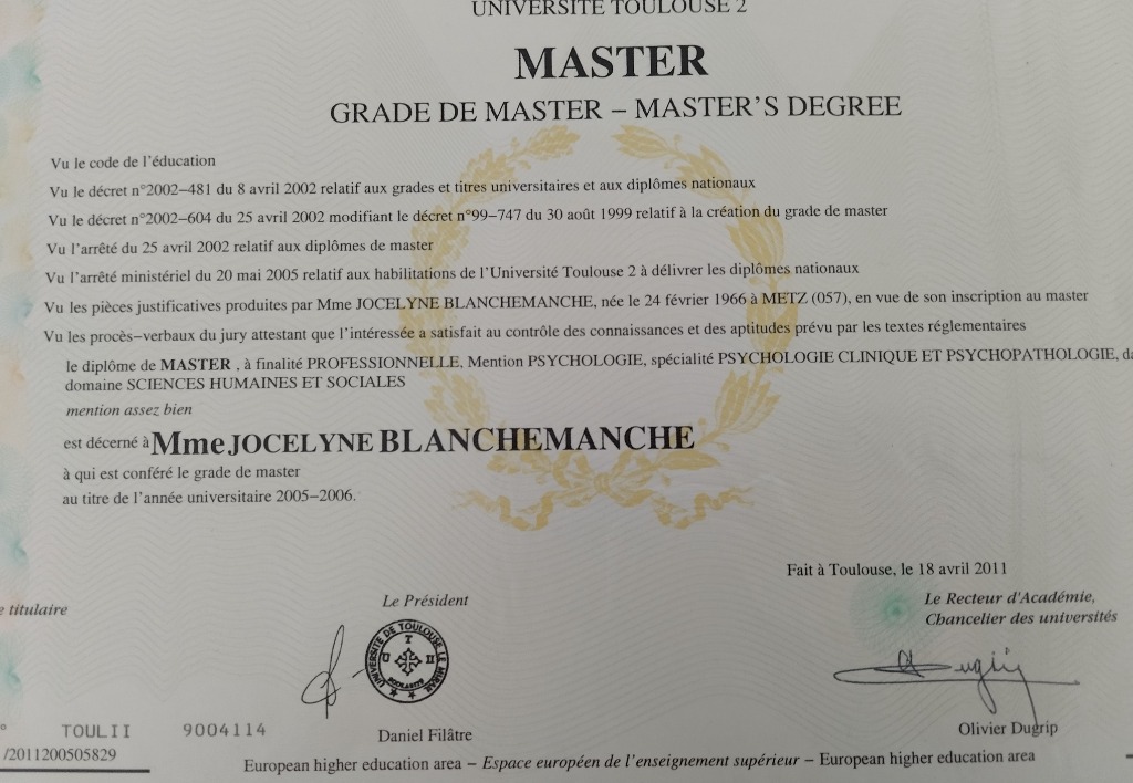 photo diplome JOCELYNE LE BORGNE BLANCHEMANCHE