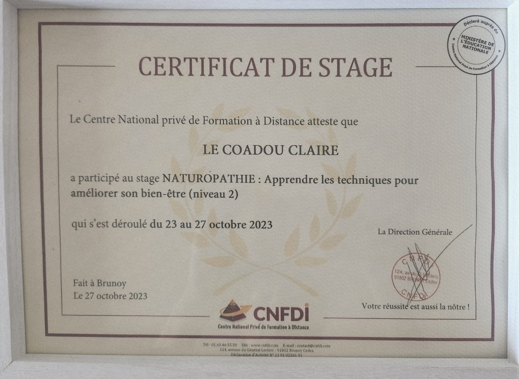 photo diplome Gaïa Naturo & Reflexo