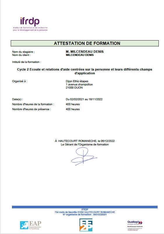 photo diplome Denis MILCENDEAU