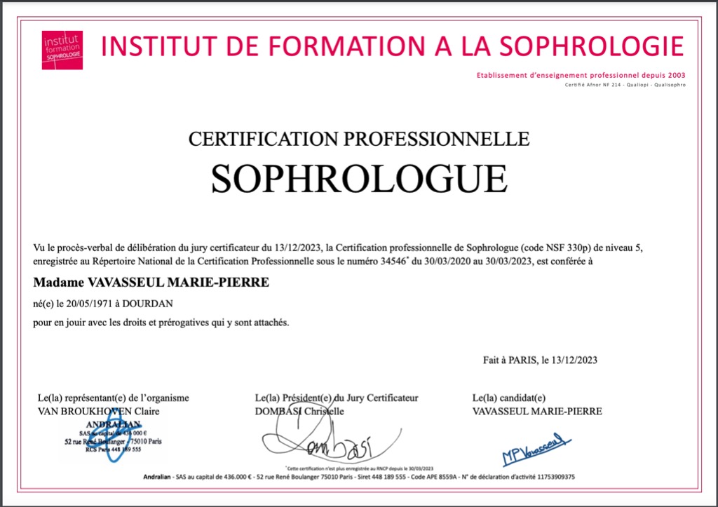 photo diplome Marie-Pierre Vavasseul