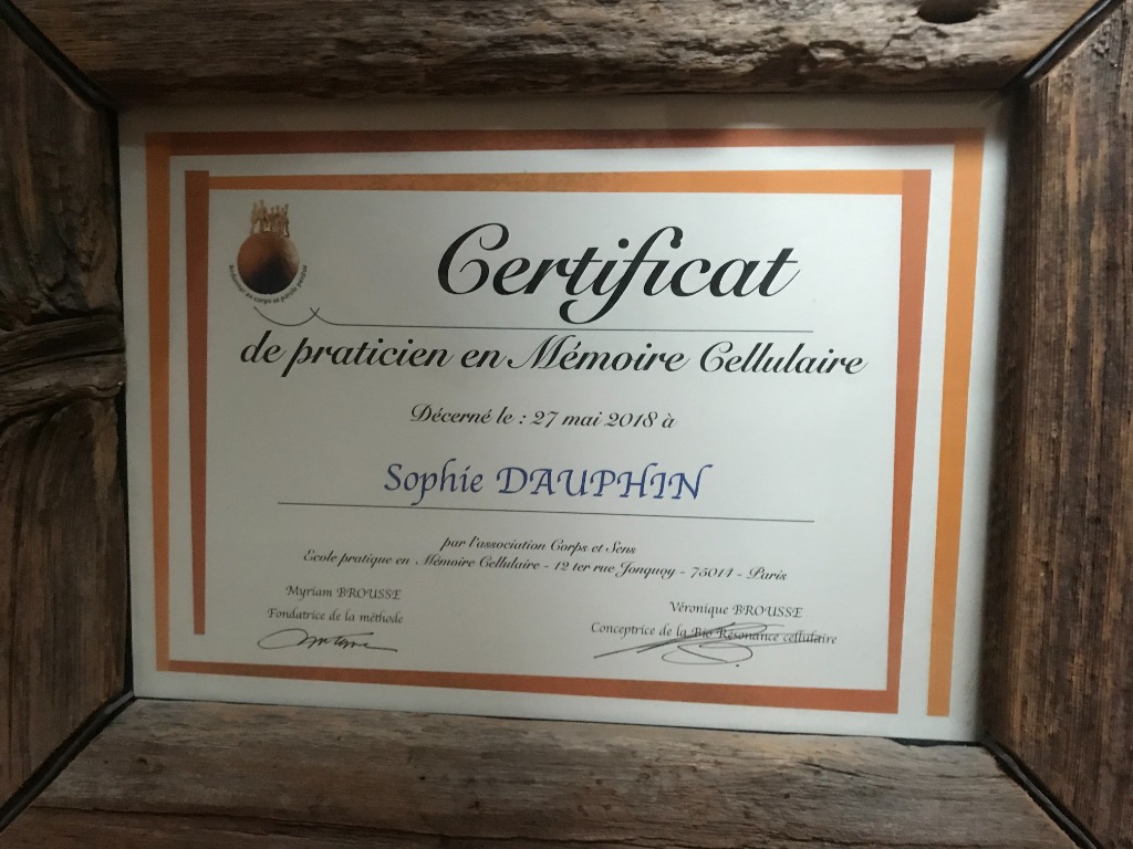 photo diplome Sophie Dauphin MEMOIRE DU CORPS
