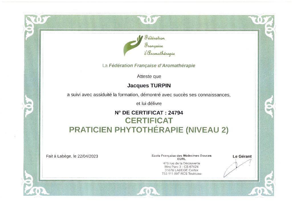photo diplome Jacques Turpin (Spagyrusz)
