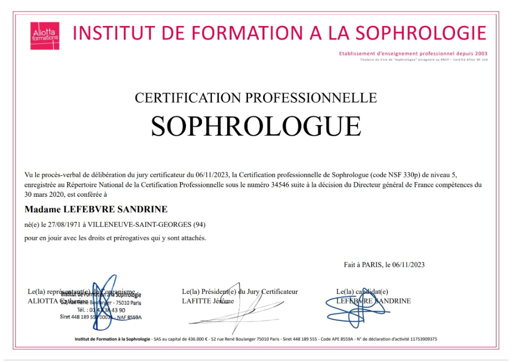 photo diplome Sandrine LEFEBVRE