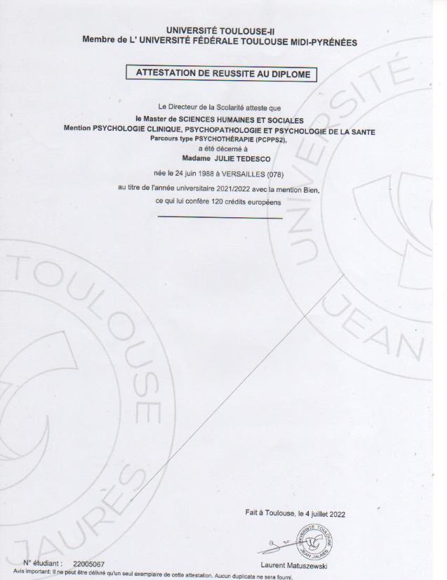photo diplome Julie Tedesco