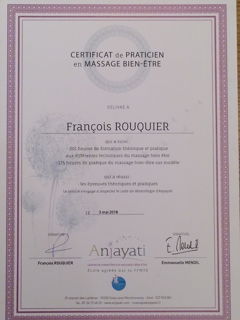 photo diplome Francois  Rouquier Massage
