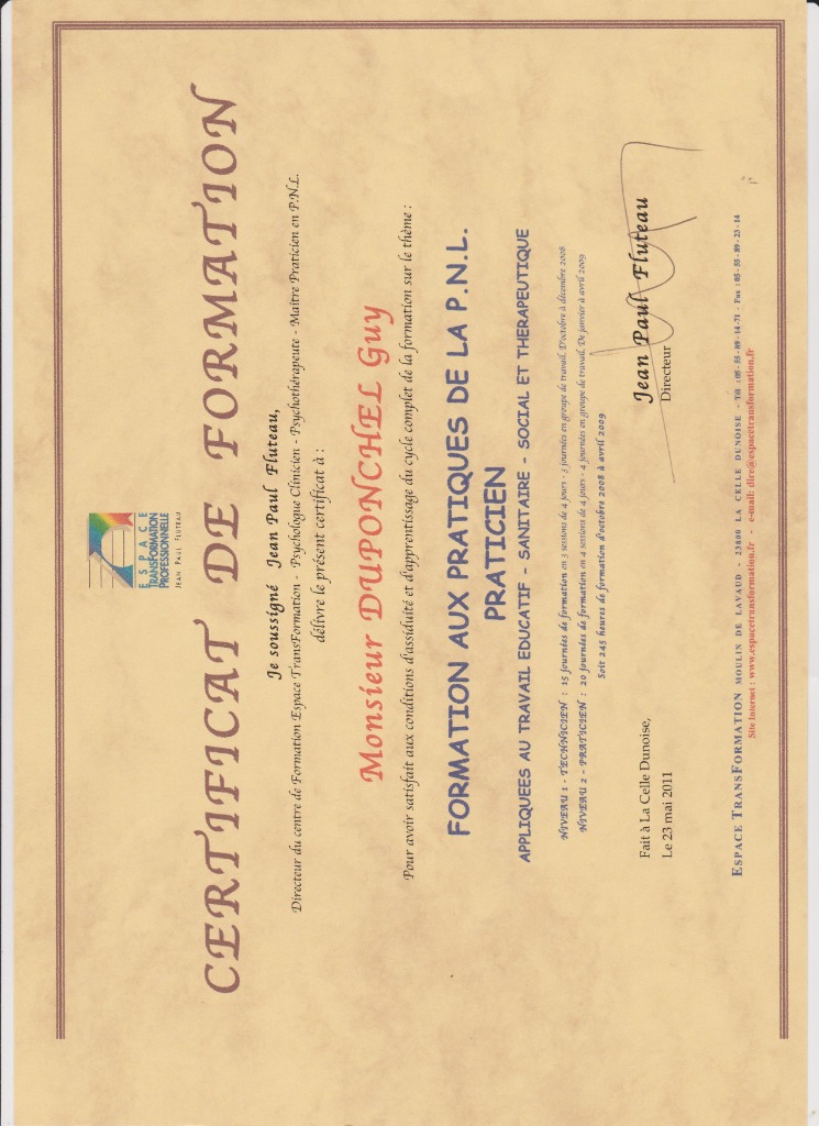 photo diplome Guy DUPONCHEL