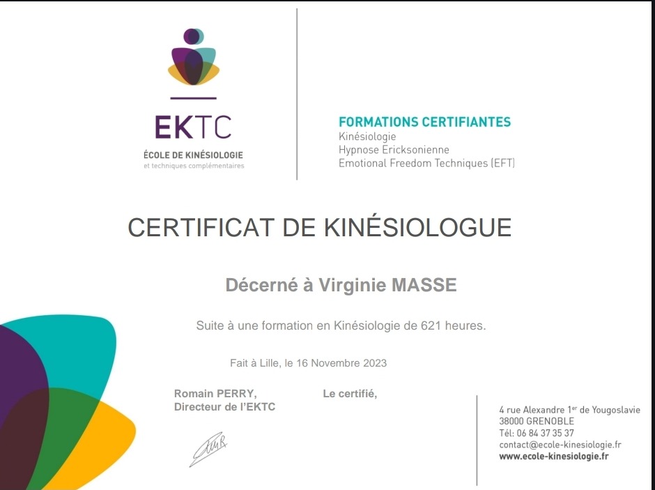 photo diplome La Libellule Kinésiologue