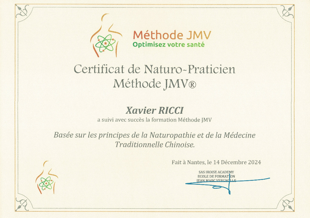 photo diplome Xavier Magnétiseur Naturo-praticien méthode JMV