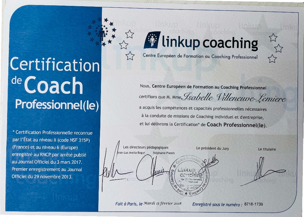 photo diplome Isabelle Lemière - Coach’n Happy