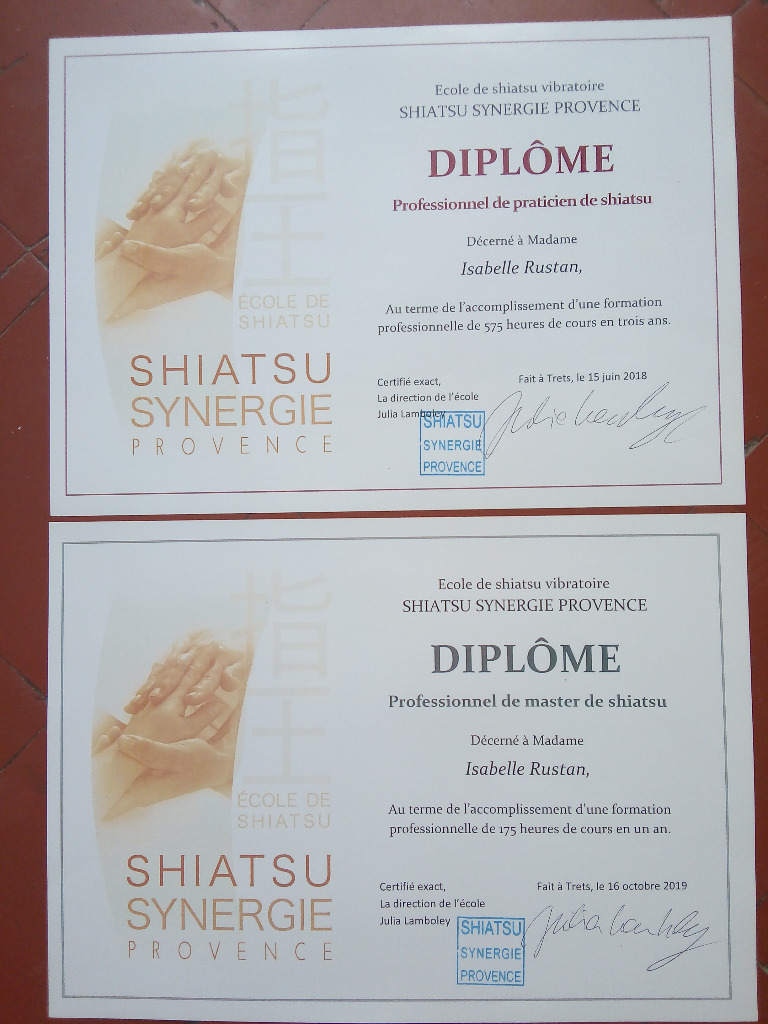 photo diplome Shiatsu Hortense