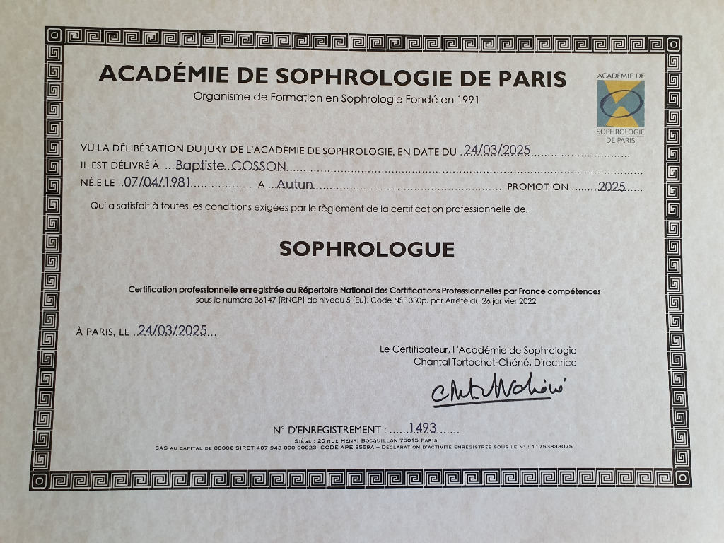 photo diplome Ma Bulle Zen - Baptiste Cosson