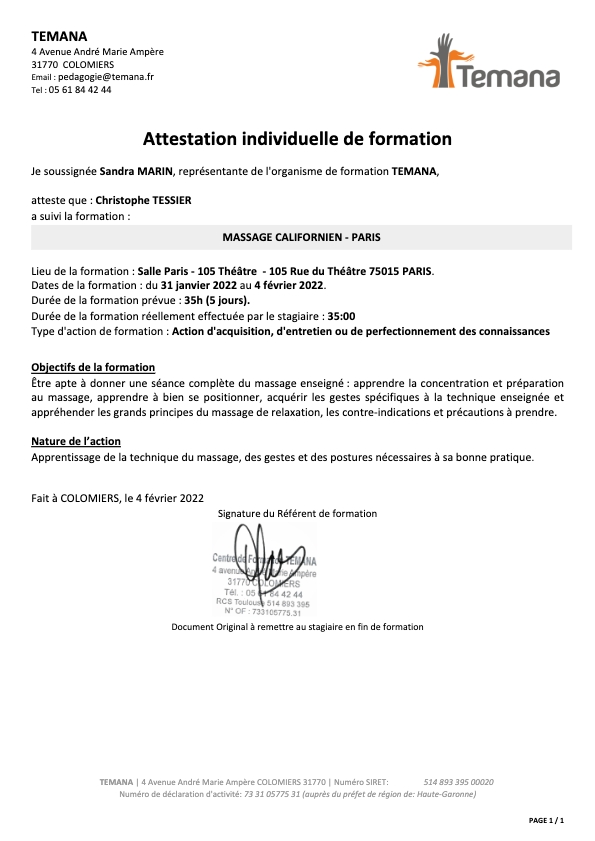 photo diplome Massage 7e Sens