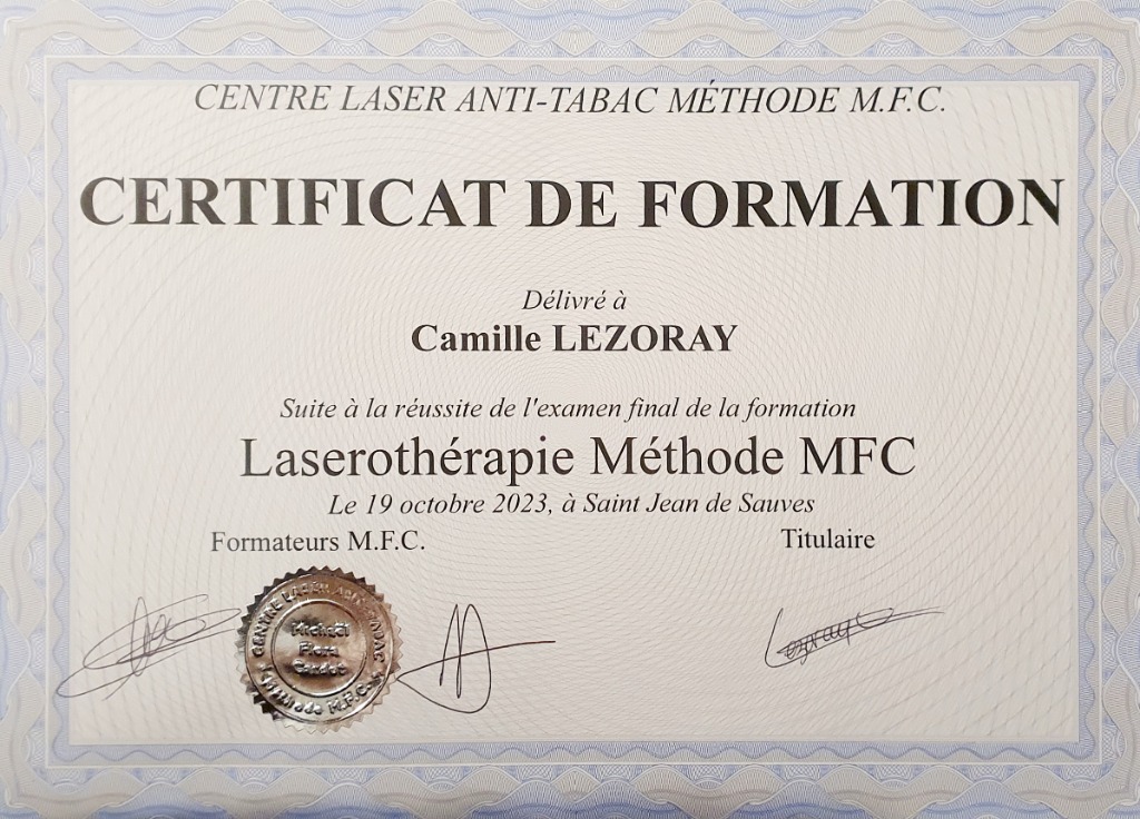 photo diplome SARL Camille Lezoray