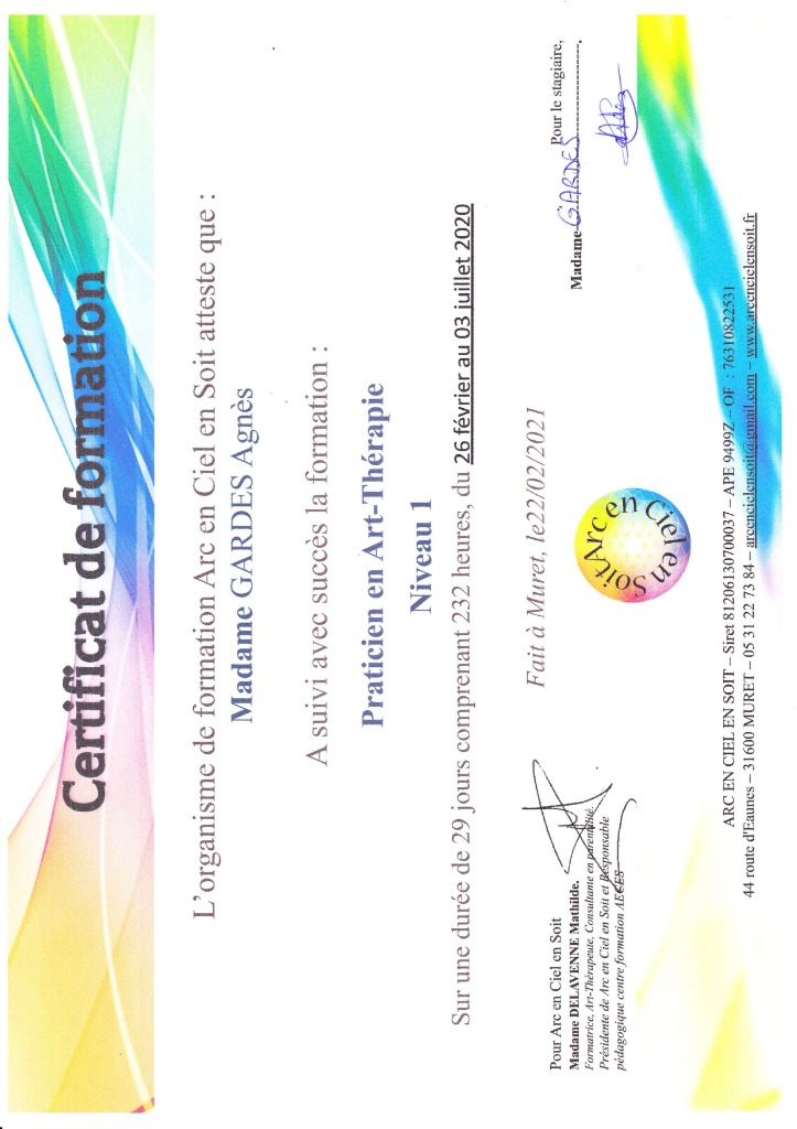 photo diplome Bien Toi Emoi Art-thérapie